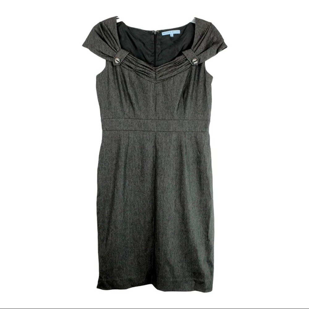 Women’s Antonio Melani Gray Gathered Cap Sleeve Midi Dress, Size 10 Fully Lined